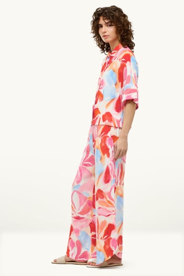 Dames - Pantalon - high waist - palazzo - gebloemd - gekleurd