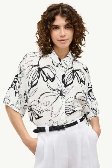 Dames - Blouse - gebloemd - wit / zwart