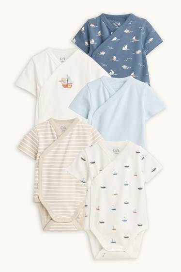 Niemowlęta chłopcy - Wielopak, 5 szt. - żaglówka i miś- body niemowlęce - niebieski