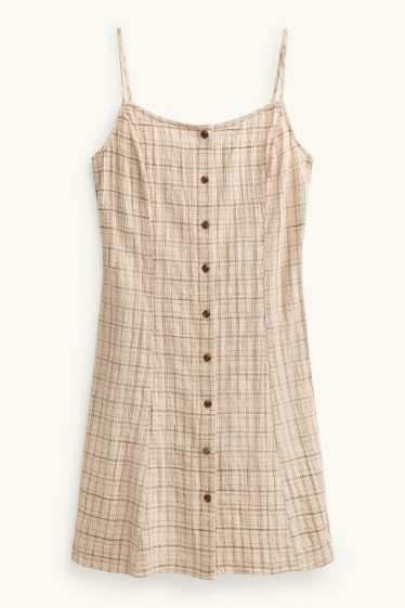 Dames - Fit & flare-jurk - geruit - beige