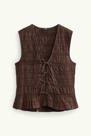 Dames - Blousetop - gesmokt - bruin