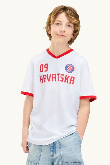 Kinder Buben - Kroatien - Kurzarmshirt - weiß / rot