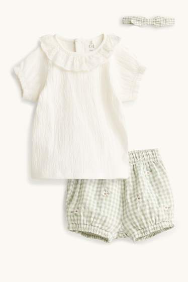 Baby Mädchen - Blümchen - Baby-Outfit - 3 teilig - weiß / grün