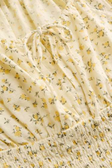 Damen - Crop Blusentop - geblümt - gesmokt - gelb