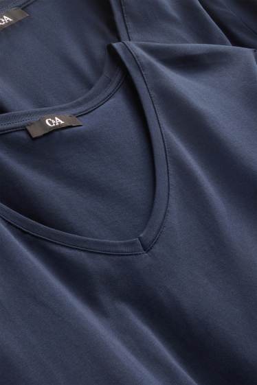 Damen - Multipack 2er - T-Shirt mit V-Ausschnitt - LYCRA® - dunkelblau