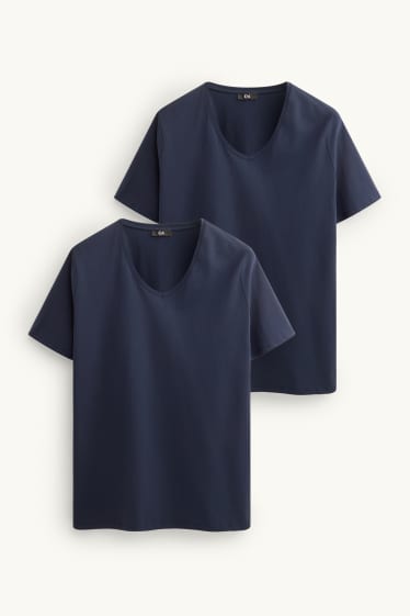 Damen - Multipack 2er - T-Shirt mit V-Ausschnitt - LYCRA® - dunkelblau