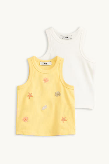 Enfants filles - Lot de 2 - coquillage - haut - finition côtelée - jaune