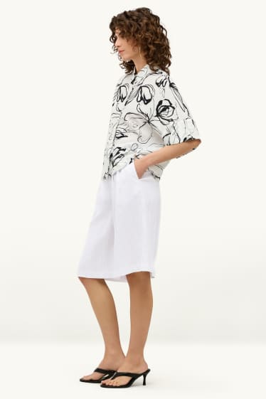 Donna - Bermuda con cintura - vita alta - bianco