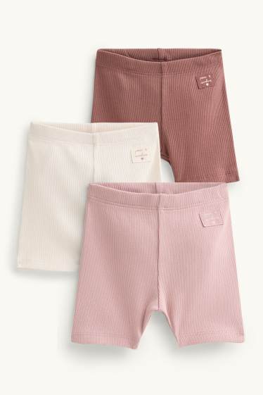 Baby Mädchen - Multipack 3er - Baby-Shorts - gerippt - braun / rosa