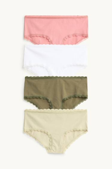 Femmes - Lot de 4 - shortys - vert / rose