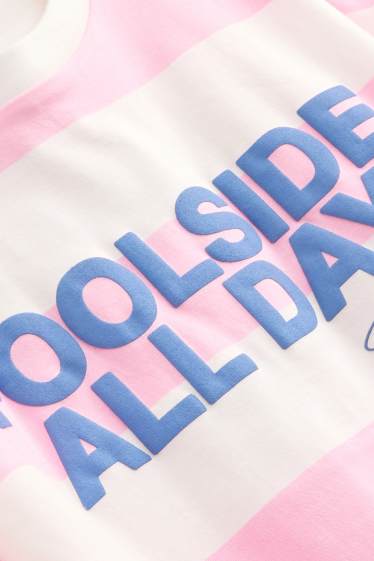 Kinder Mädchen - Kurzarmshirt - gestreift - weiss / rosa