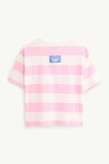 Kinder Mädchen - Kurzarmshirt - gestreift - weiss / rosa