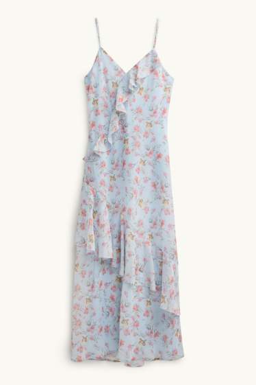 Femmes - Robe fit & flare avec encolure en V - à fleurs - bleu clair