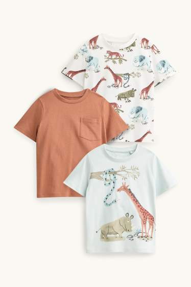 Kinder Jungen - Multipack 3er - Wildtiere - Kurzarmshirt - braun