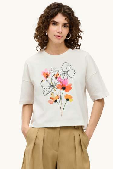 Damen - T-Shirt - Relaxed Fit - weiß