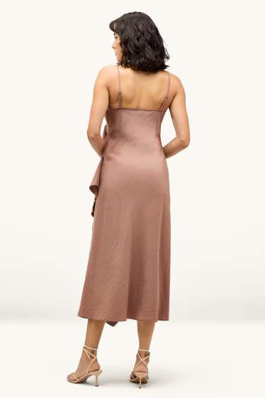 Damen - Fit & Flare Kleid mit V-Ausschnitt - hellbraun