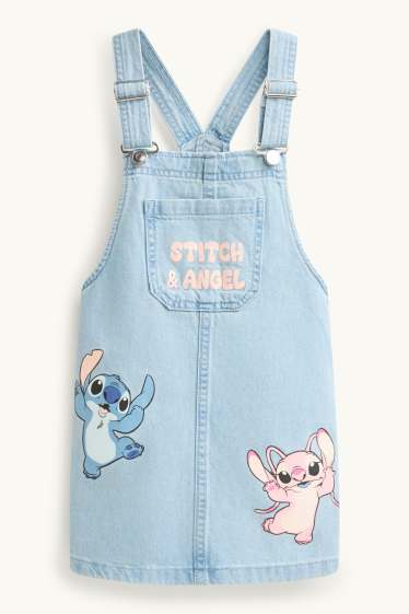 Kinder Mädchen - Lilo & Stitch - Set - Langarmshirt und Jeans-Latzkleid - helljeansblau