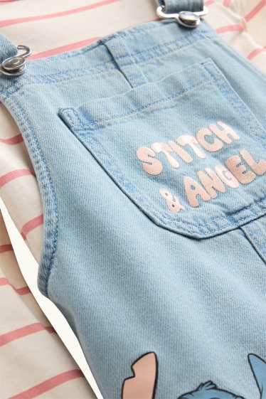 Kinder Mädchen - Lilo & Stitch - Set - Langarmshirt und Jeans-Latzkleid - helljeansblau