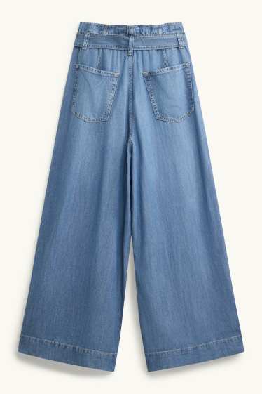 Women - Cropped paper bag jeans - high waist - wide leg - blue denim