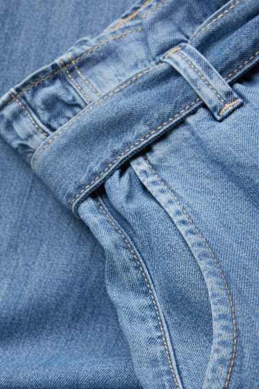 Women - Cropped paper bag jeans - high waist - wide leg - blue denim