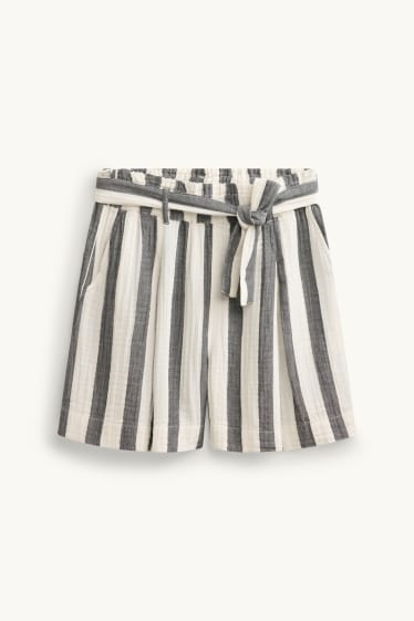 Donna - Shorts di mussola - vita alta - a righe - bianco / nero