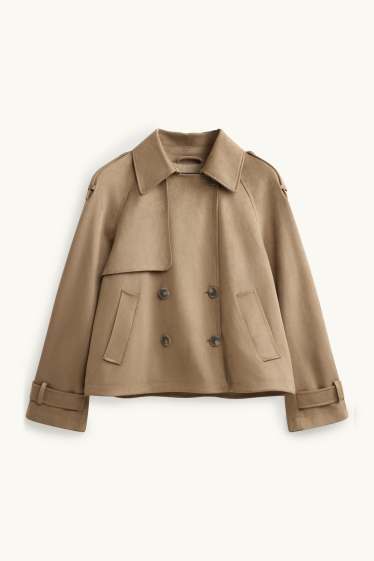 Women - Cropped trench coat - faux suede - light brown