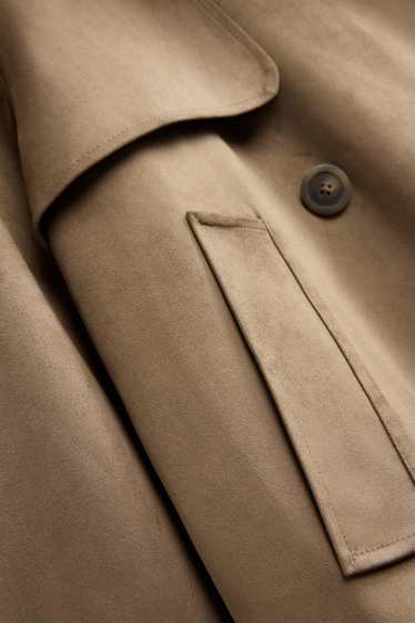 Women - Cropped trench coat - faux suede - light brown