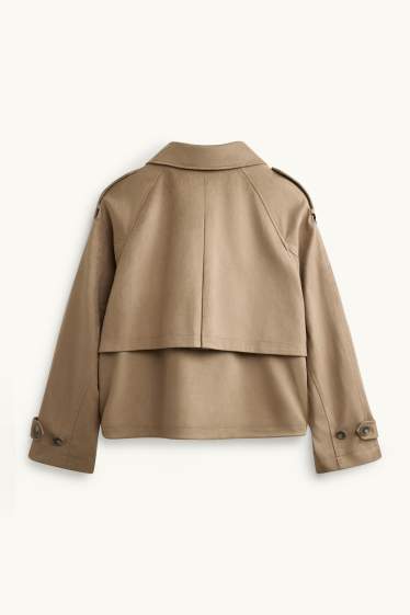 Women - Cropped trench coat - faux suede - light brown