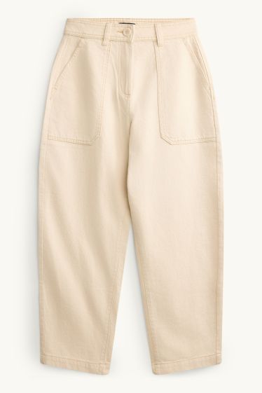 Damen - Barrel Jeans - High Waist - cremefarben