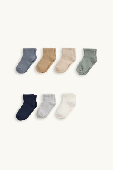 Baby Boys - Multipack of 7 - baby socks - ribbed - blue / beige