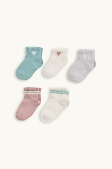 Bébés filles - Lot de 5 paires - cœurs - chaussettes bébé à motif - blanc / rose