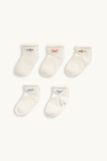 Bébés garçons - Lot de 5 paires - petits animaux - chaussettes bébé à motif - blanc