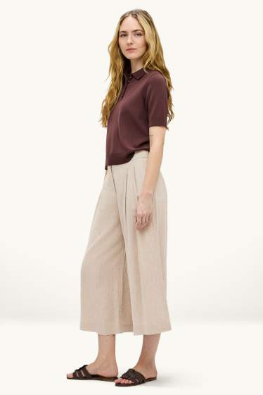 Damen - Stoffhose - Mid Waist - Wide Leg - beige