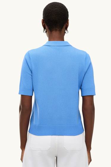 Women - Knitted polo shirt - regular fit - blue