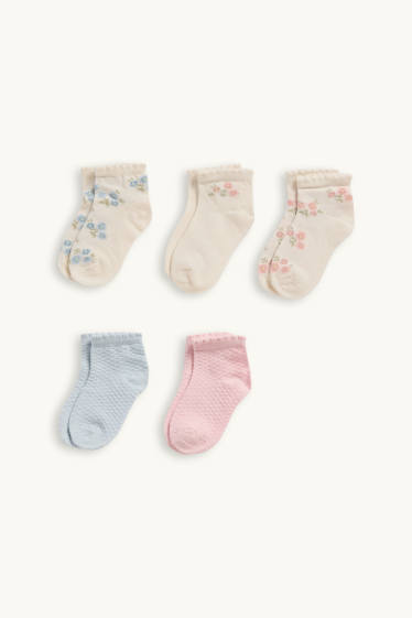 Bébés filles - Lot de 5 paires - petites fleurs - chaussettes bébé - beige
