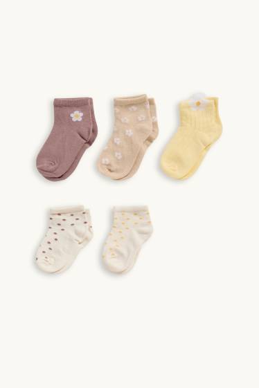 Bébés filles - Lot de 5 paires - chaussettes bébé à motif - jaune clair