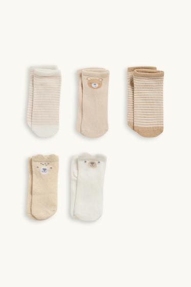 Bébés garçons - Lot de 5 paires - oursons - chaussettes pour bébé à motif - marron / blanc crème