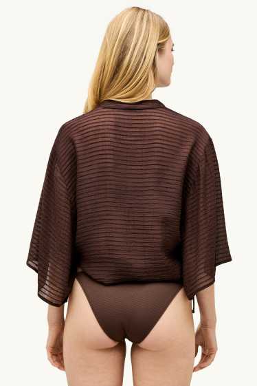 Femmes - Chemisier de plage noué - texturé - marron