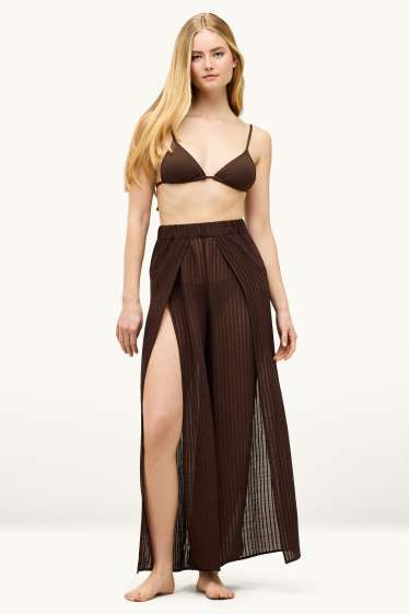 Dona - Pantalons de tela - high waist - palazzo - de ratlles - marró