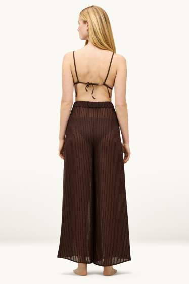 Dona - Pantalons de tela - high waist - palazzo - de ratlles - marró