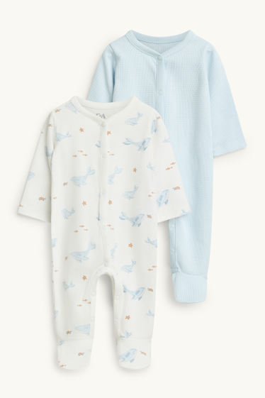 Baby: jongens - Set van 2 - walvis - babypyjama - wit / lichtblauw