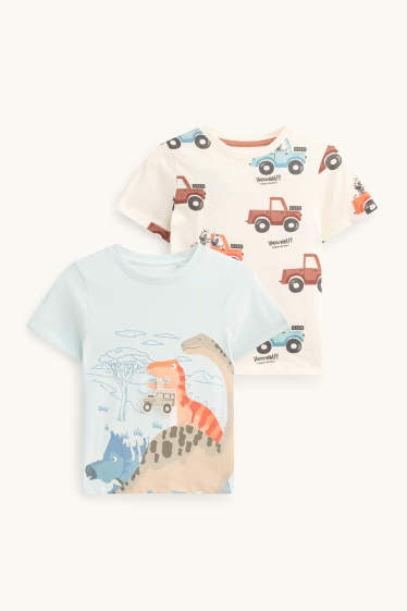 Kinder Jungen - Multipack 2er - Dino und Auto - Kurzarmshirt - hellblau
