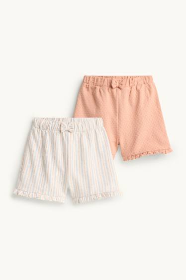 Baby: meisjes - Set van 2 - babyshort - oranje / crème wit