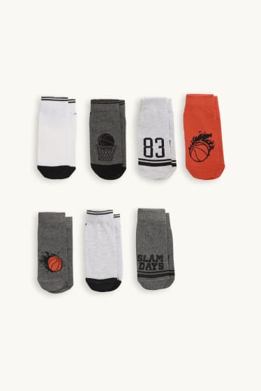 Děti - chlapci - Multipack 7 ks - basketbal - ponožky do tenisek s motivem - oranžová/šedá