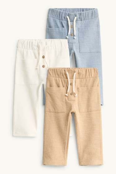 Baby: jongens - Set van 3 - babyjoggingbroek - met structuur - beige