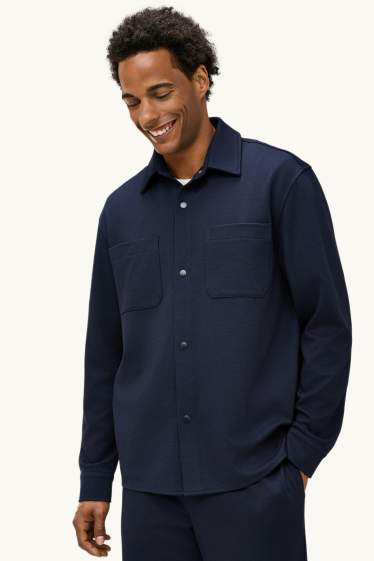 Men - Shirt jacket - relaxed fit - kent collar - dark blue