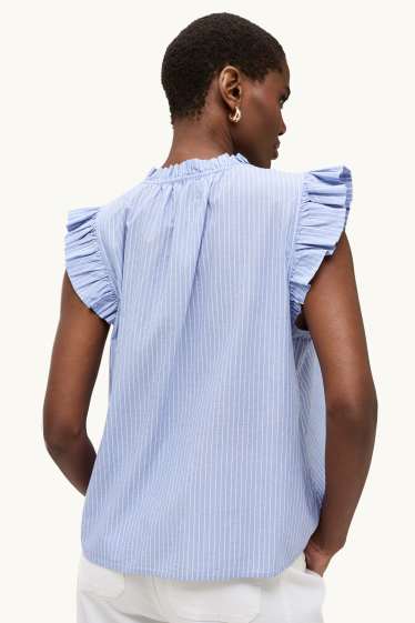 Damen - Bluse mit V-Ausschnitt - gestreift - weiß / blau