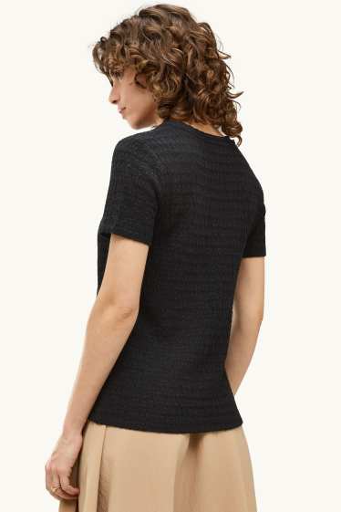 Dames - T-shirt - regular fit - met structuur - zwart