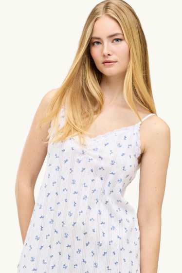 Femmes - Chemise de nuit en Pointelle - à fleurs - blanc