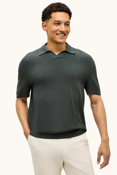 Herren - Strick-Poloshirt - Relaxed Fit - dunkelgrau